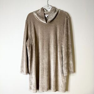 Pure J Jill Top Women 2X Beige Gray Velour Velvet Tunic Cottage Lagenlook NWT